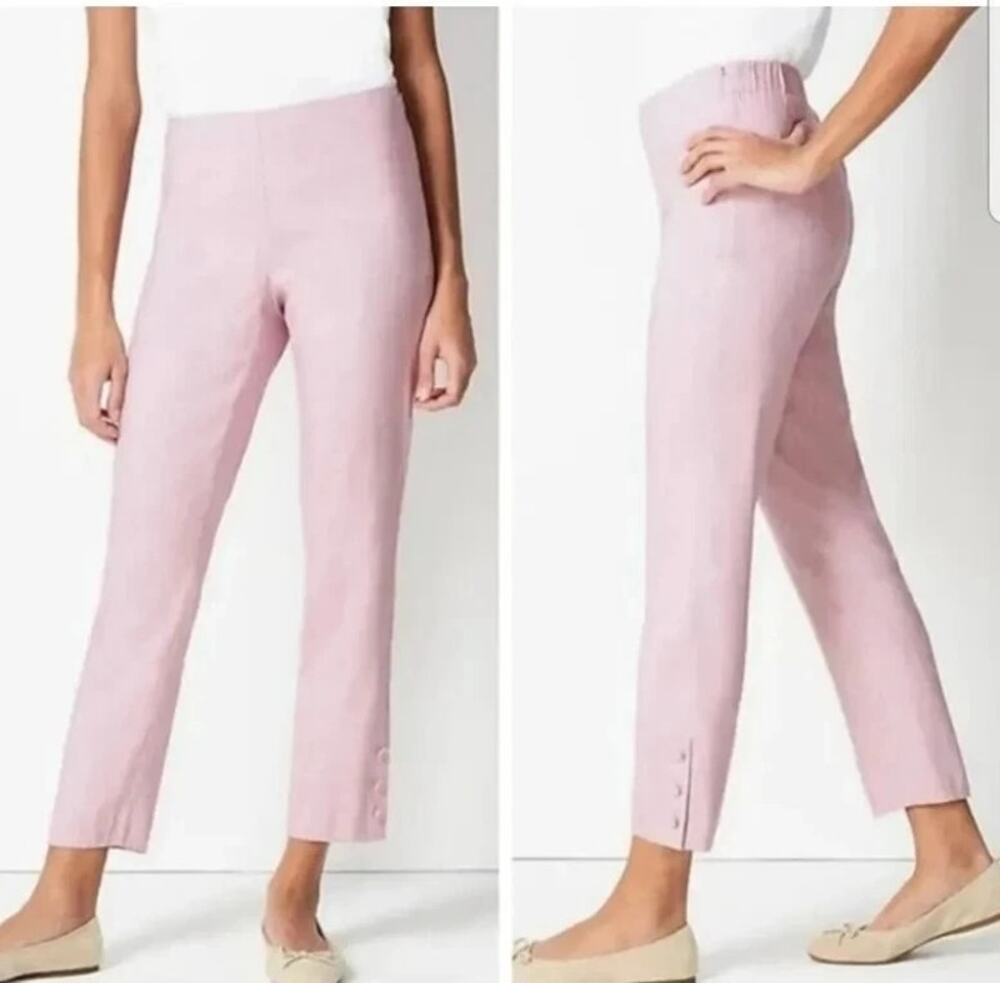 J. Jill women's linen stretch button hem pants PM pink